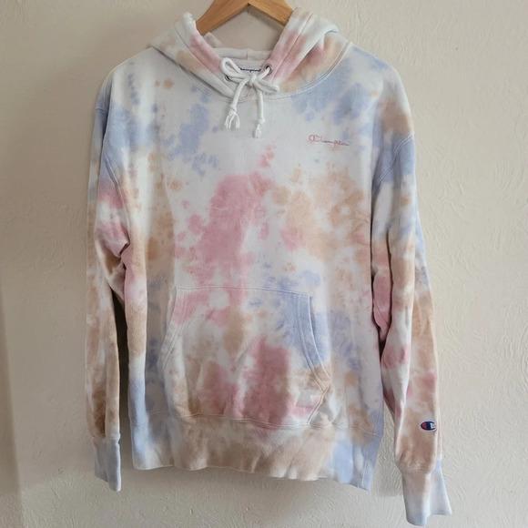CHAMPION, Womens Pullover Hoodie, Pink, Blue &Orange Sun Wash, Size Small - Picture 3 of 10